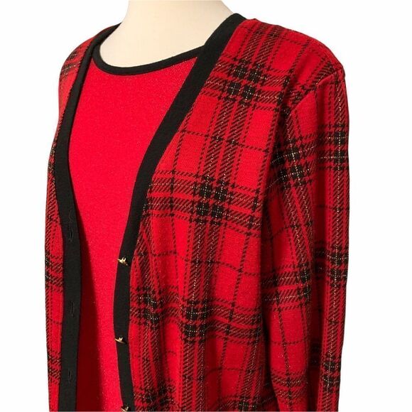 Cathy Daniels red and black plaid with metallic threads with shell attached Lg - Picture 1 of 7